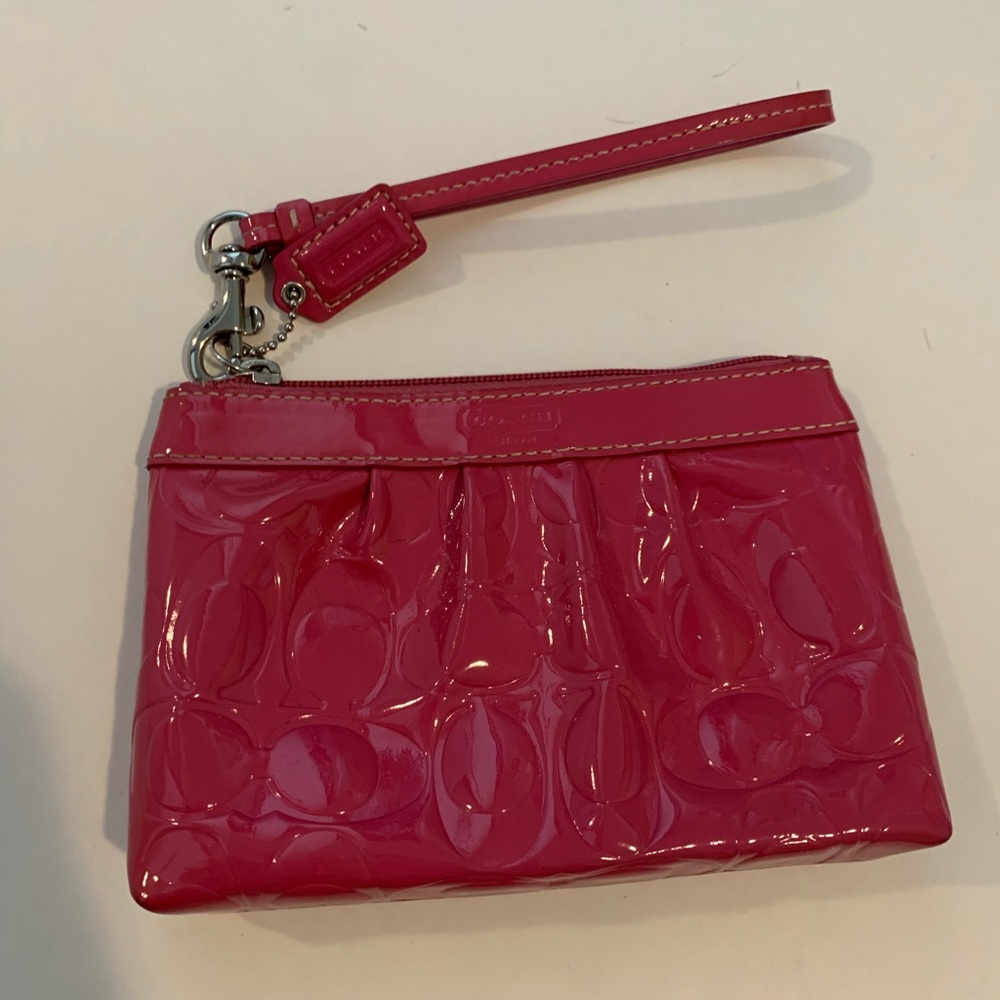 COACH hot pink patent clutch
